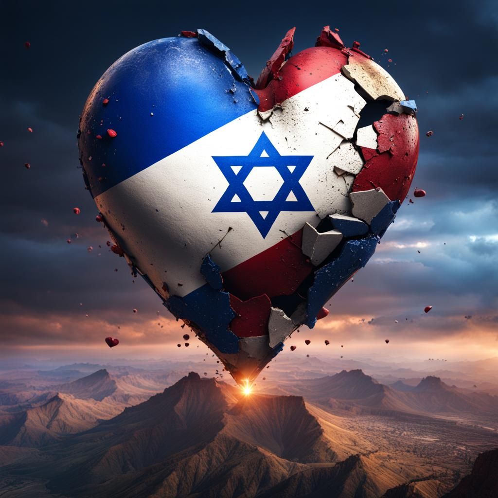 Israeli Flag Within a Shattered Heart