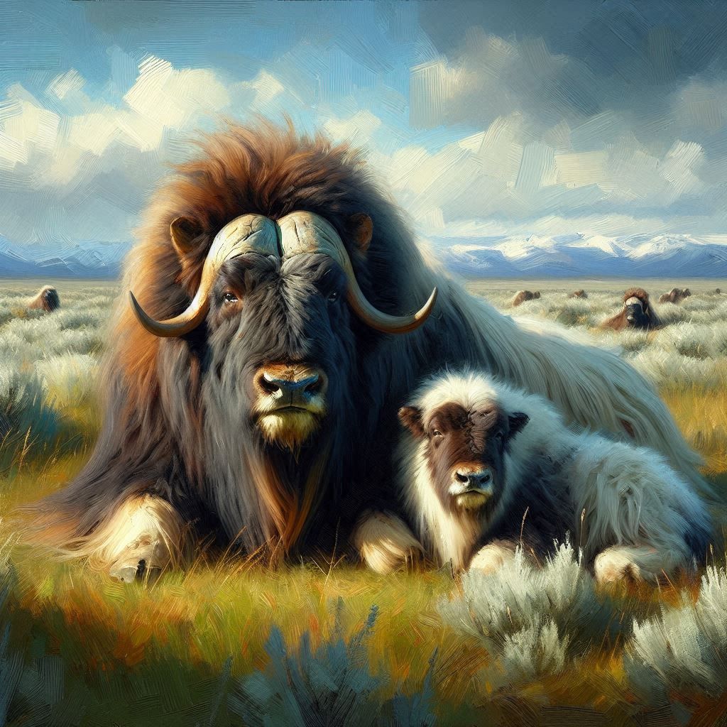 Musk Ox and her Calf  by @Punkmeister