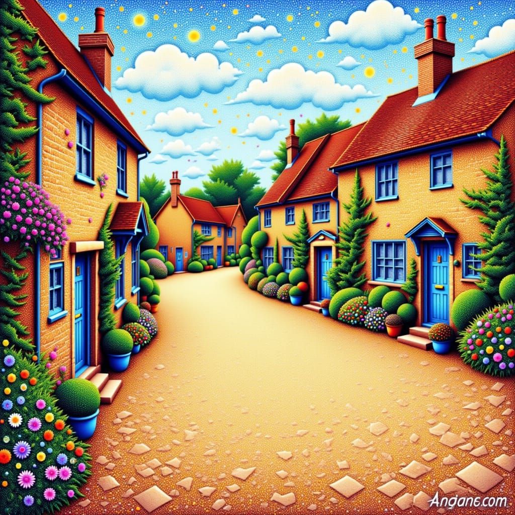 <lora:Pointillism 1-01:1.0> Pointillism painting of English village street