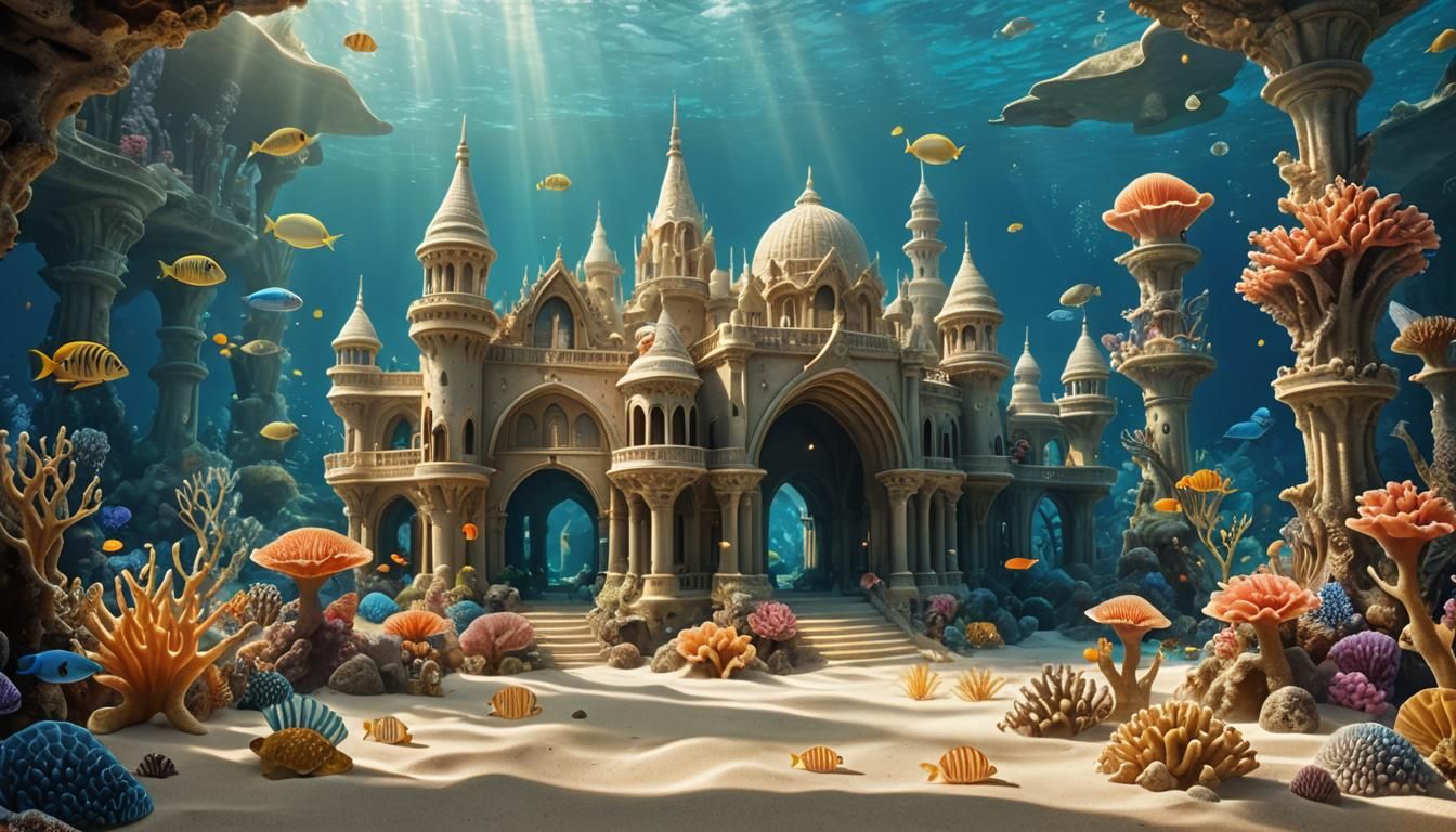 Underwater Sand Palace
Picture an ethereal underwater palace, built entirely from shimmering sand and ...  by @Moonflowerrose69