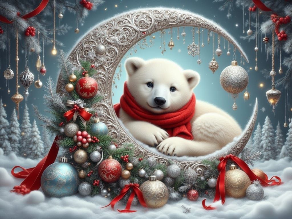 <lora:FiosFiligreeMoons:1.0> Festive Xmas Polar Bear