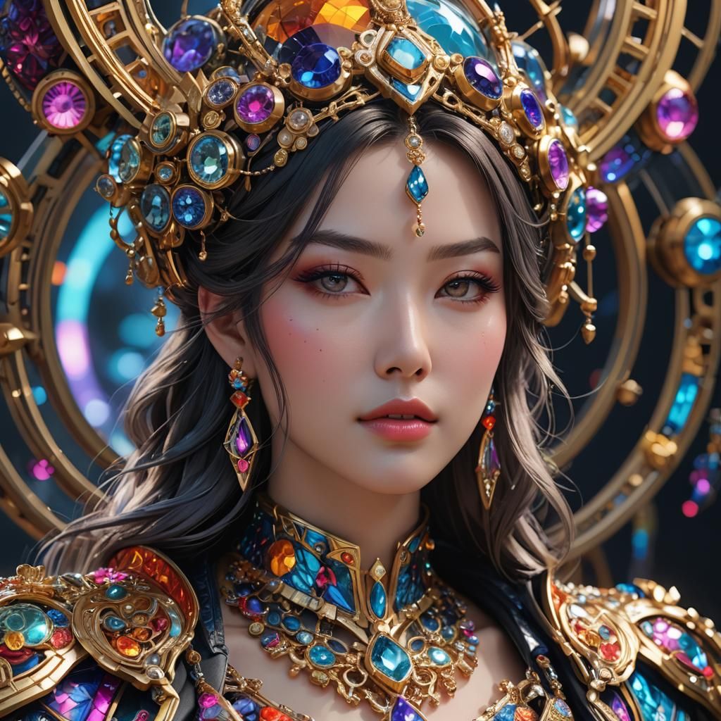 Hyperrealistic portrait of a beautiful woman wearing intrica...