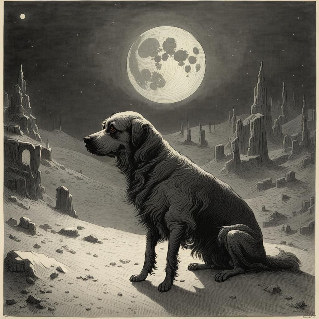 A dog freezing the moon