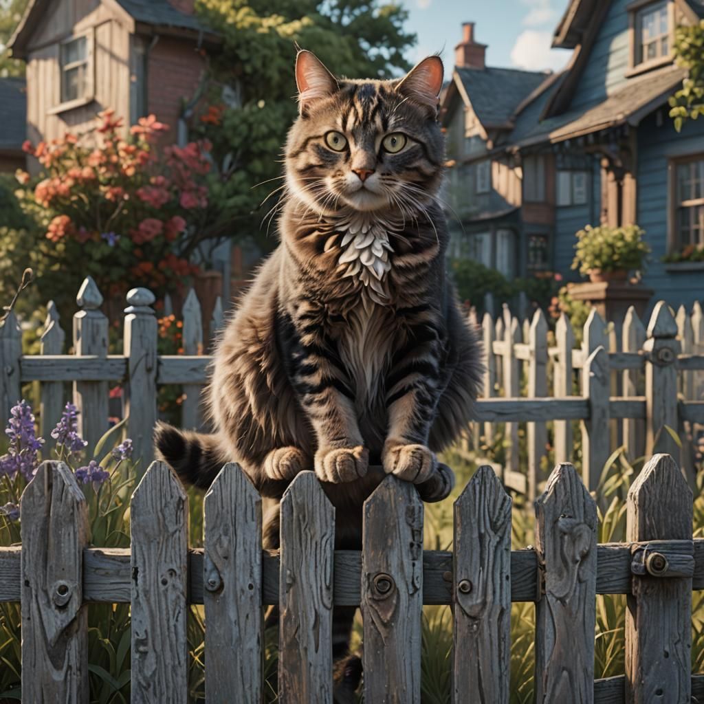 a cat balancing on a picket fence