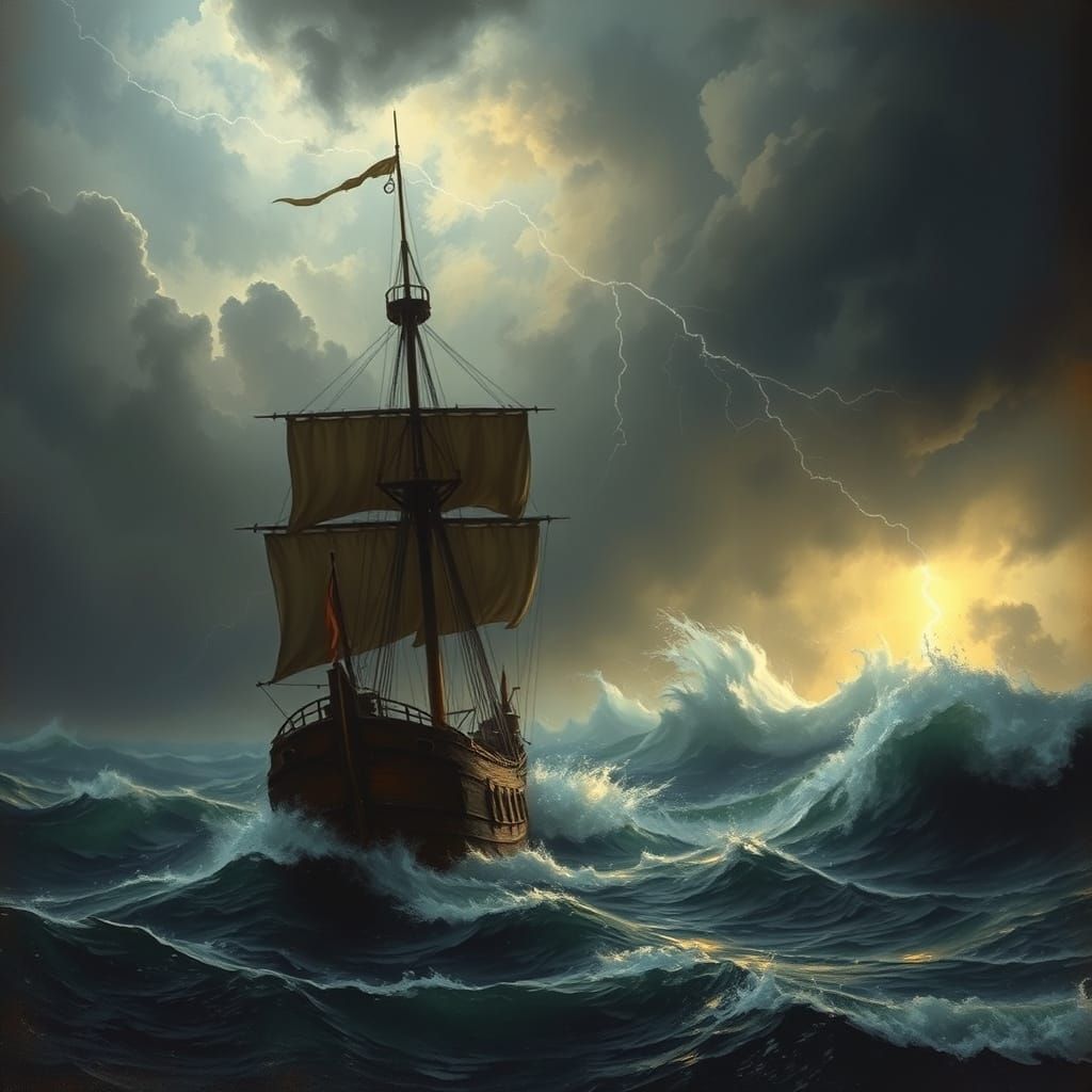 Epic Fantasy Ship Battles Stormy Seas