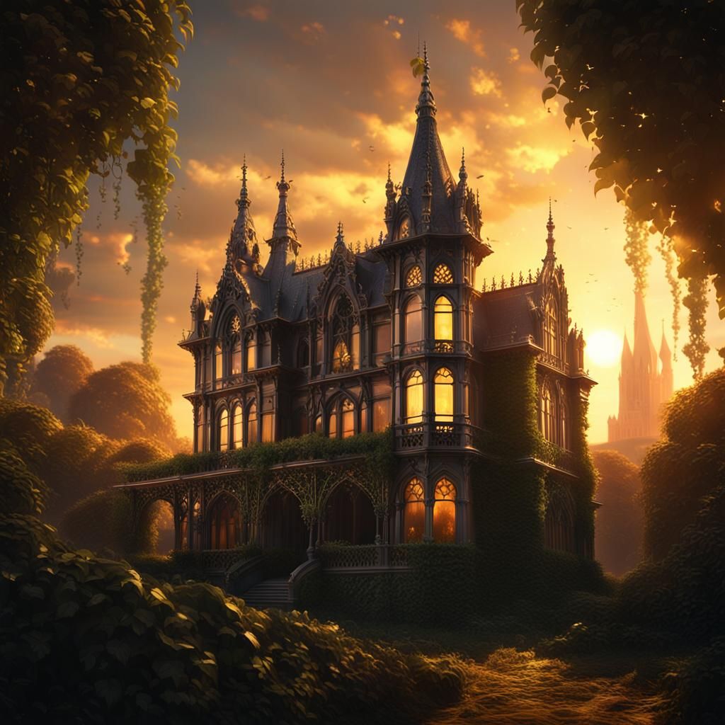 Victorian Mansion at Sunset: Epic Digital Painting