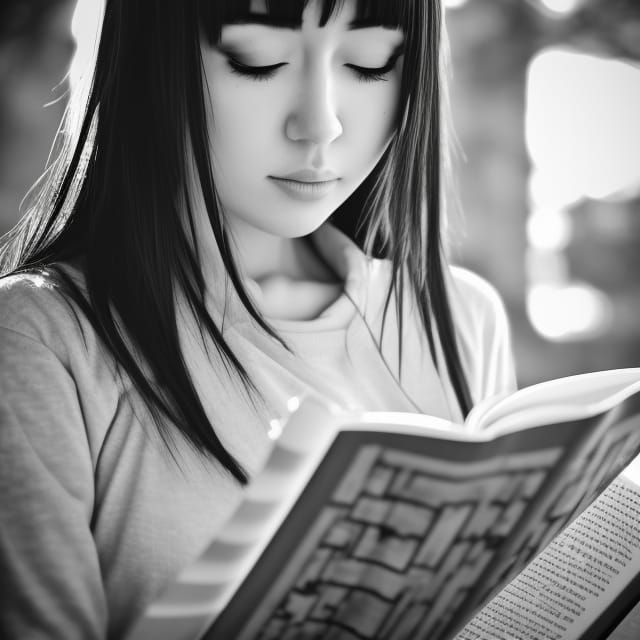 girl sitttingreading manga style Professional photography, b...