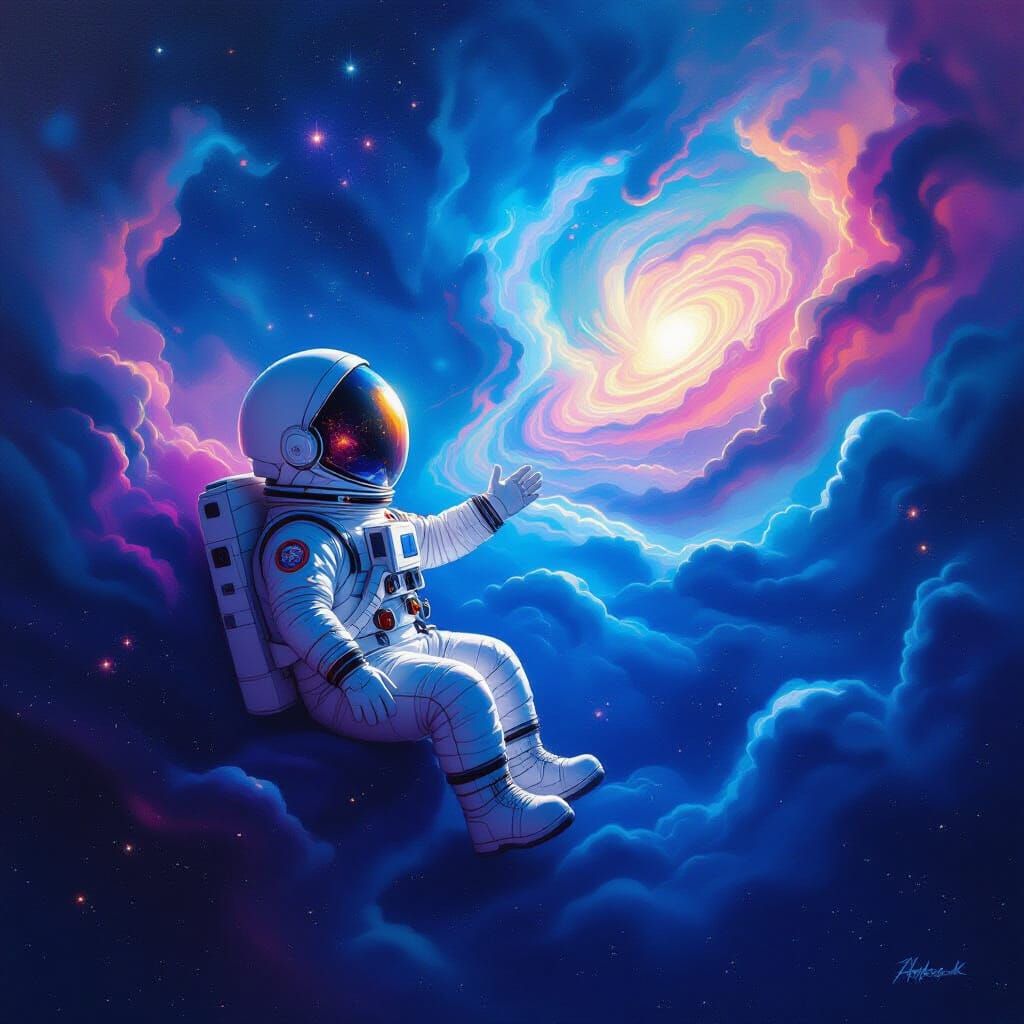 Astronaut Child Adrift in Cosmic Nebula