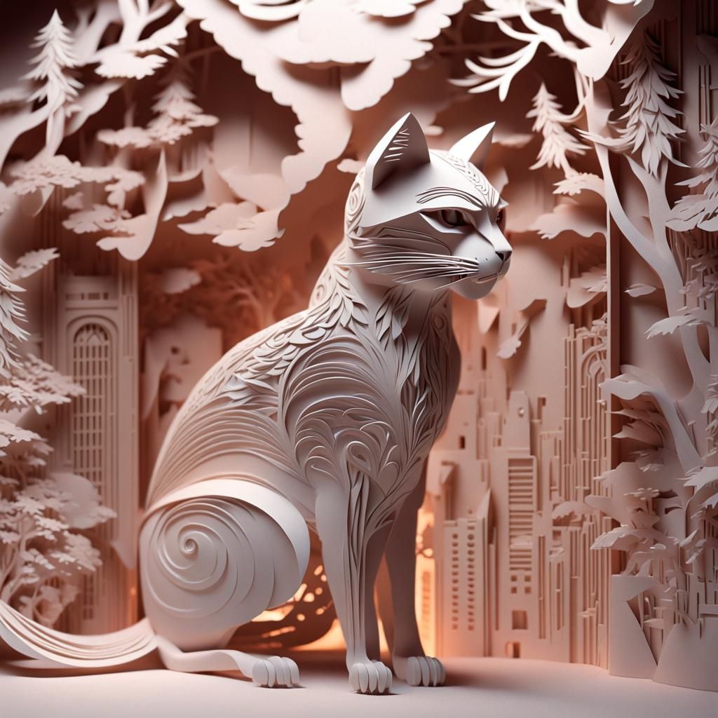 Mjaho, the paper-made kirigami cat
