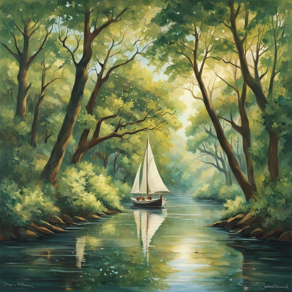 Sailing Vessel on River Estuary Painting