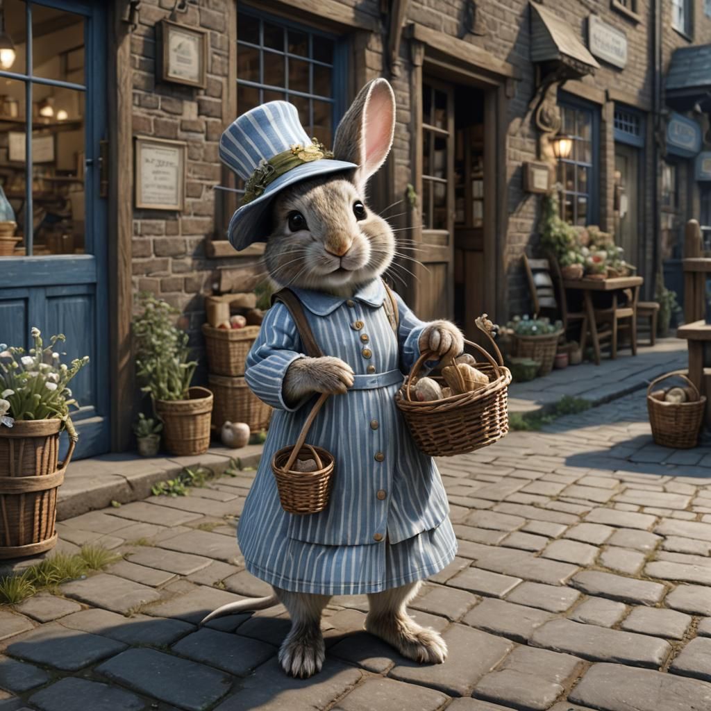 Foxglove Abbey  ( 11 )  Mrs. Ranunculus Rabbit Cook at the Abbey, shops daily for provisions for the kitchen.