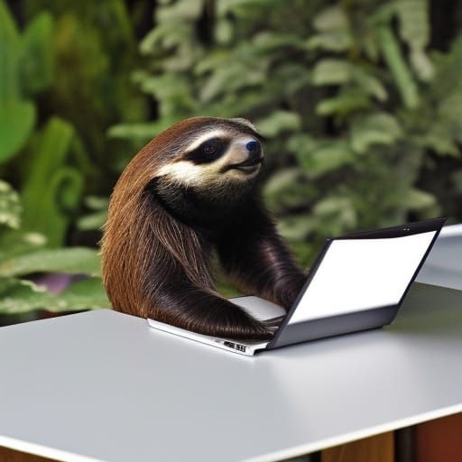 Sloth at the laptop computer. - AI Generated Artwork - NightCafe Creator