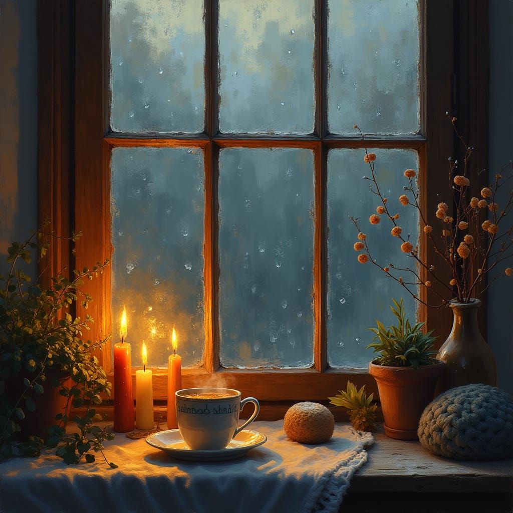 Warm Shabbat Ambiance on a Rainy Evening