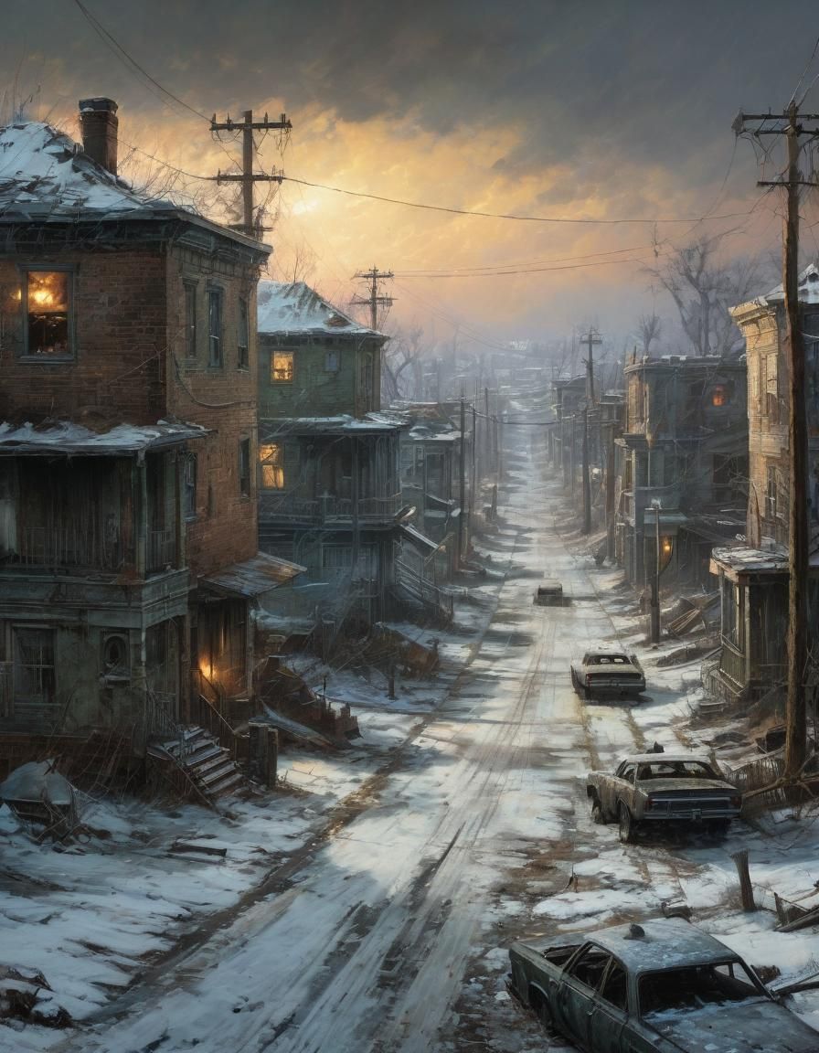 Pastel Chalk Art of Abandoned Fallout 4 Post-Apocalyptic Sub...