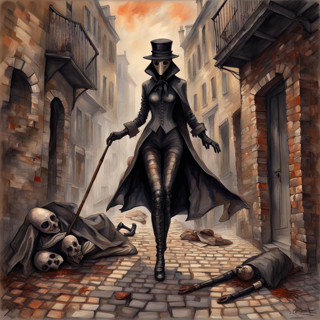A plague doctor - a macabre scene