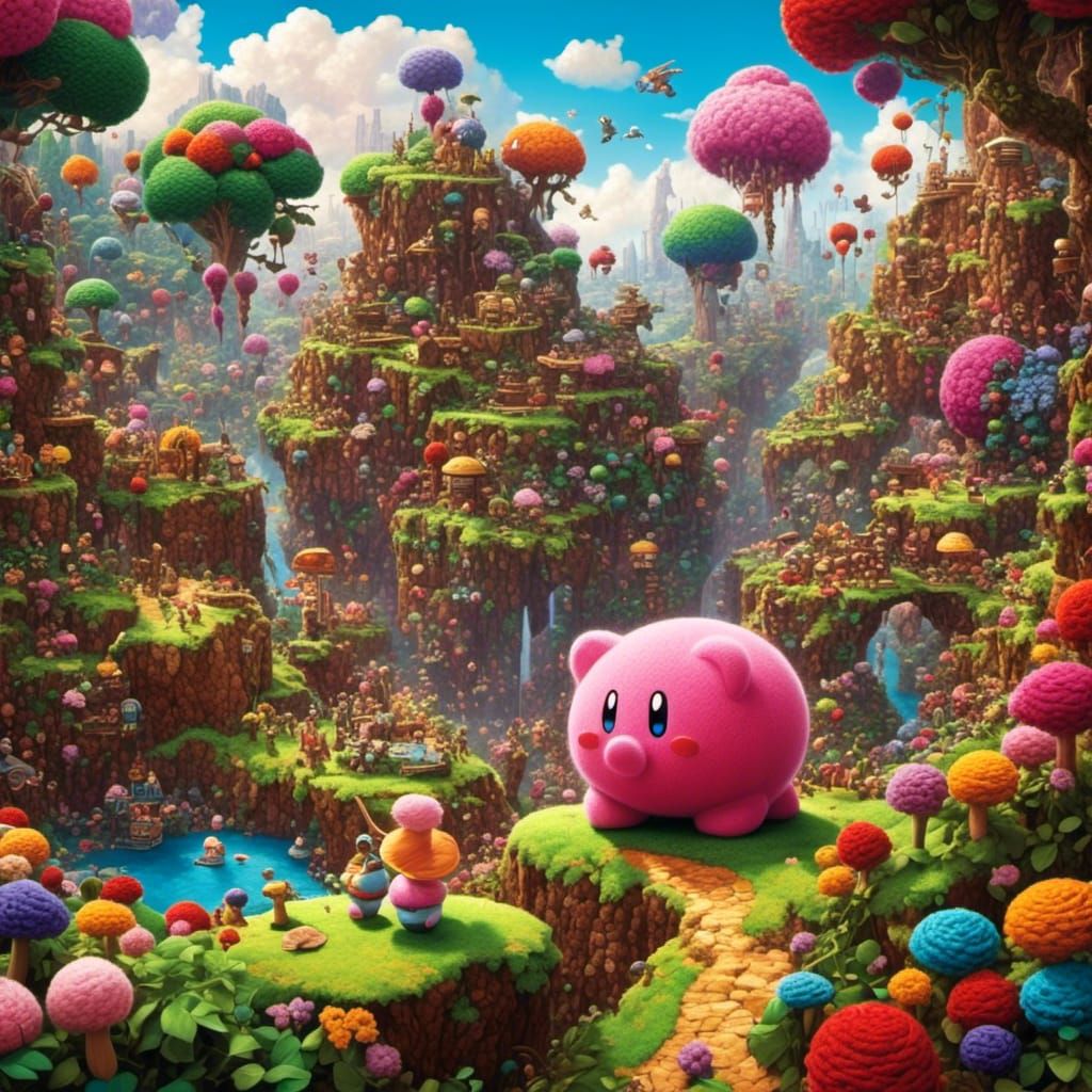 Kirby::video game::eating the  earth::colorful::beautiful::p...