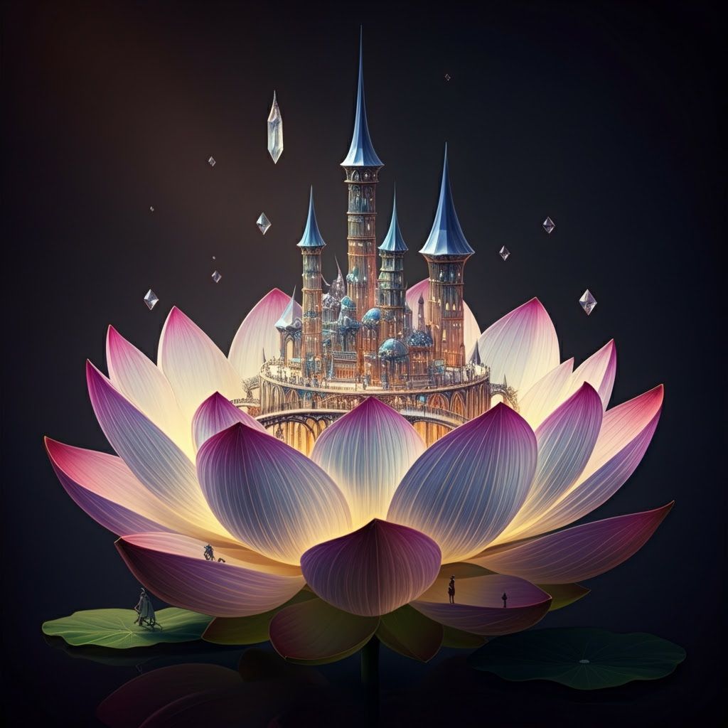 Crystal City in Lotus, Art Nouveau Dreamscape