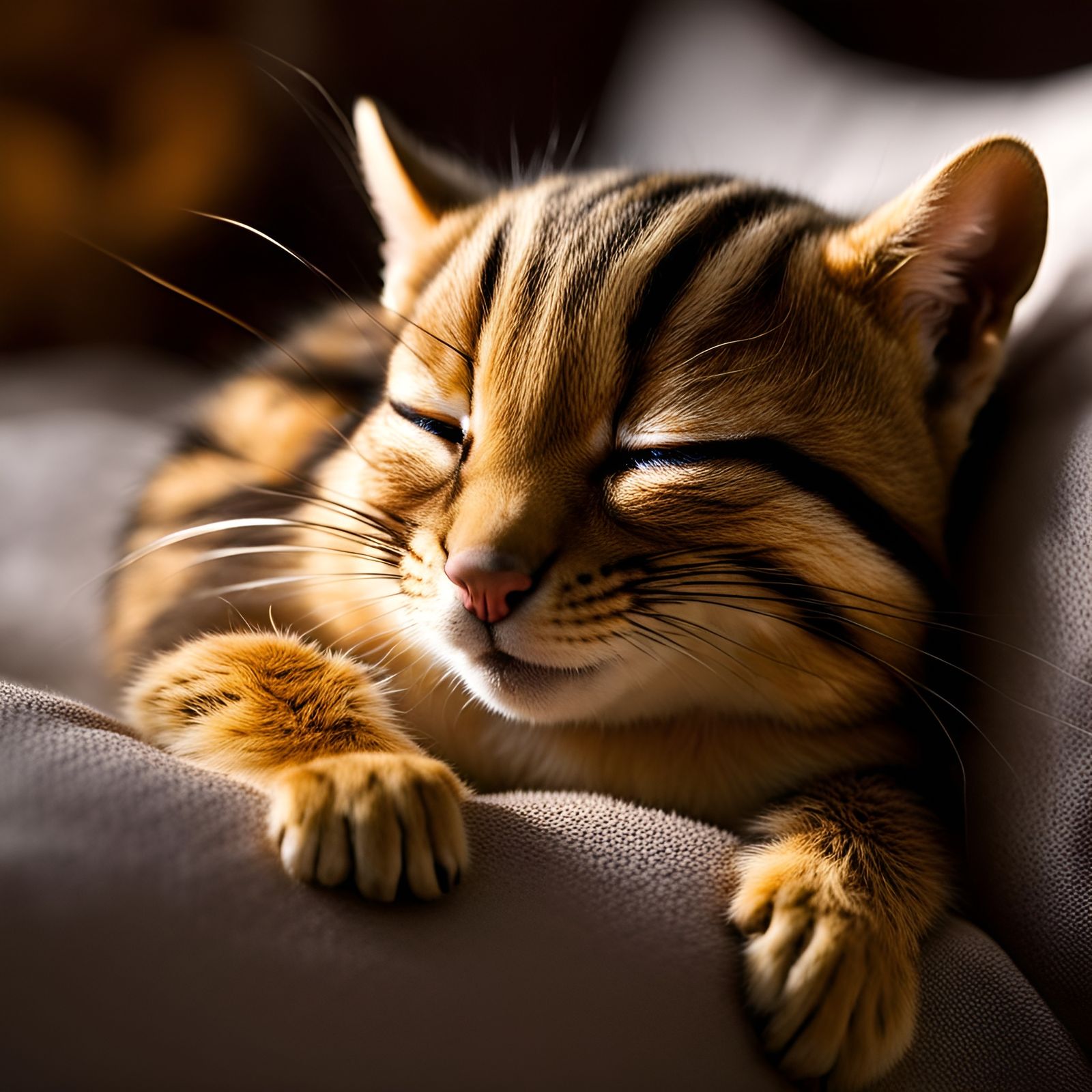 Bub: an adorable kitty asleep on a pillow, chipmunk hybrid