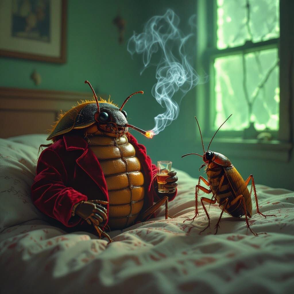 Zombie in bandages smoking 


