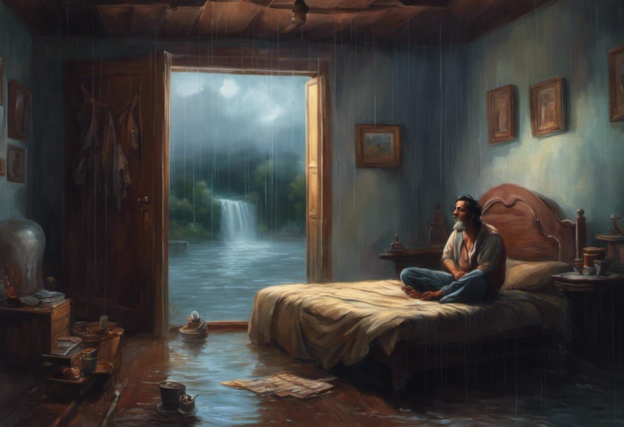 A tired and worried Indian man sitting on the bed watches hi...