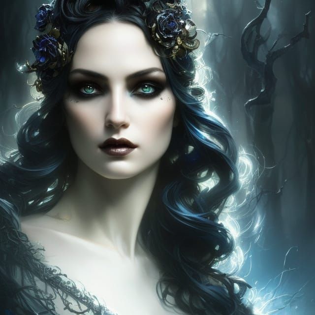 dark art gothic beautiful enchantress, black blue, beautiful, Royo ...