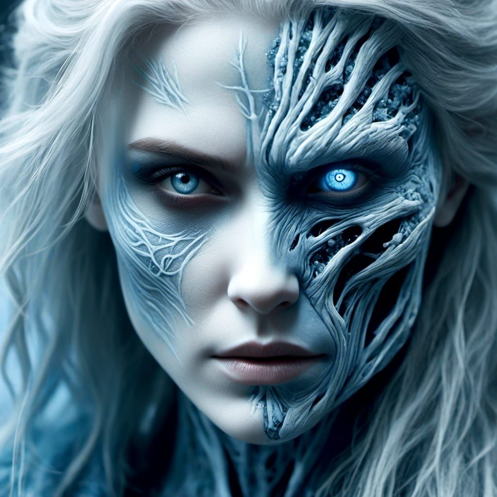 <lora:white hybrids:1.0> portrait of a woman, White Walker hybrid