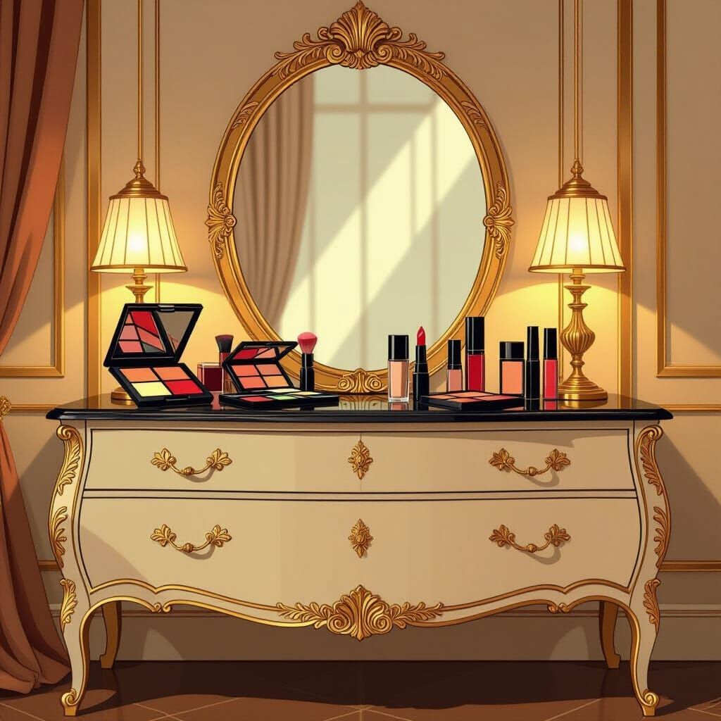 Elegant Art Deco Dresser with Makeup and Mirror