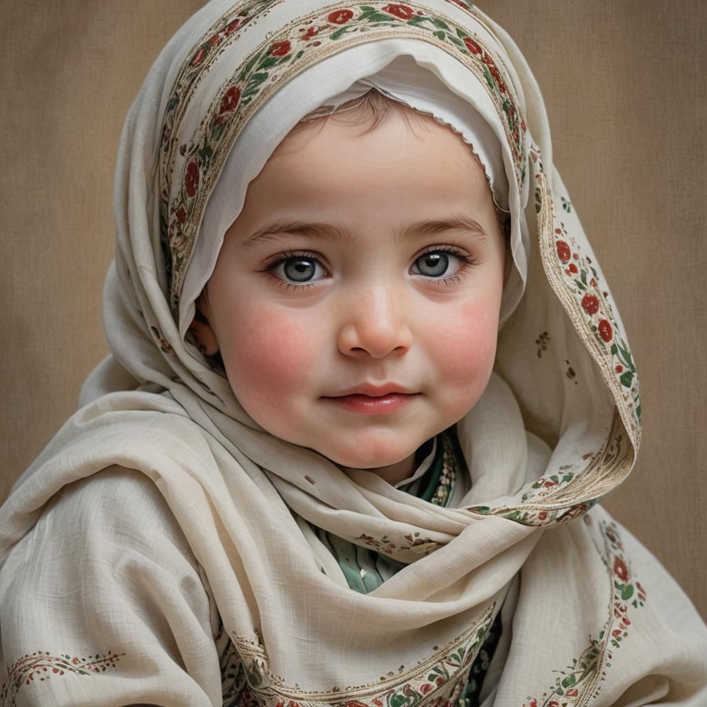 Capture a realistic photo of an adorable baby girl with pale...