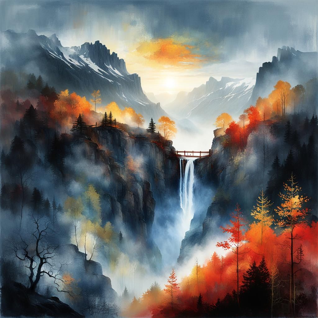 mountain with waterfall  by @Mapont