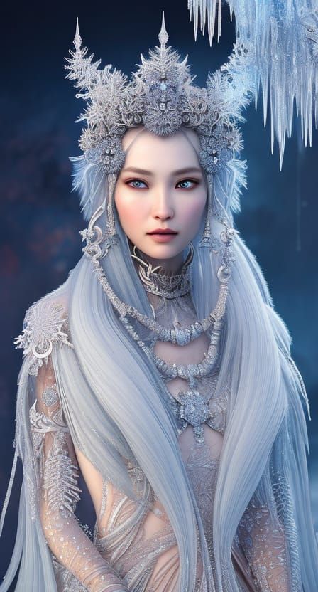 Insanely detailed portrait of “elaborate winter icicle godde...