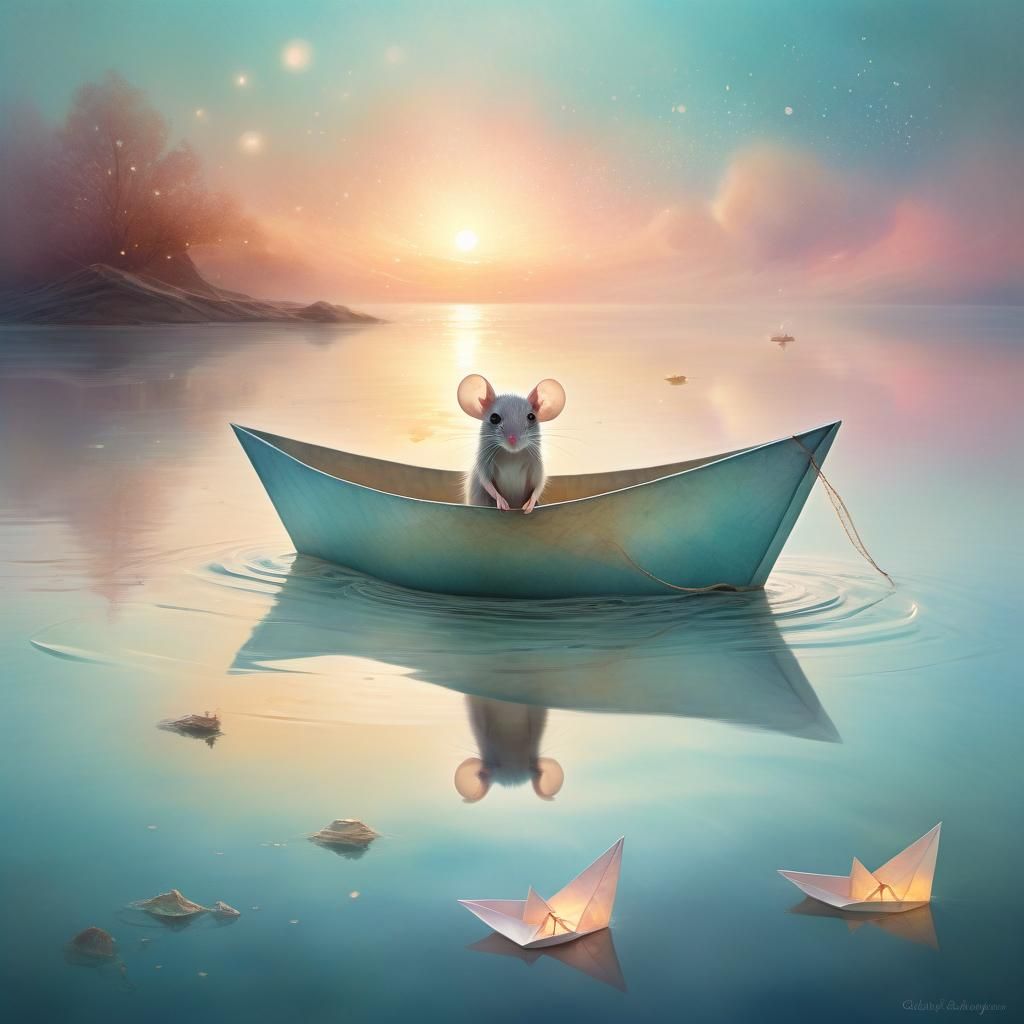 mouse on a paper boat