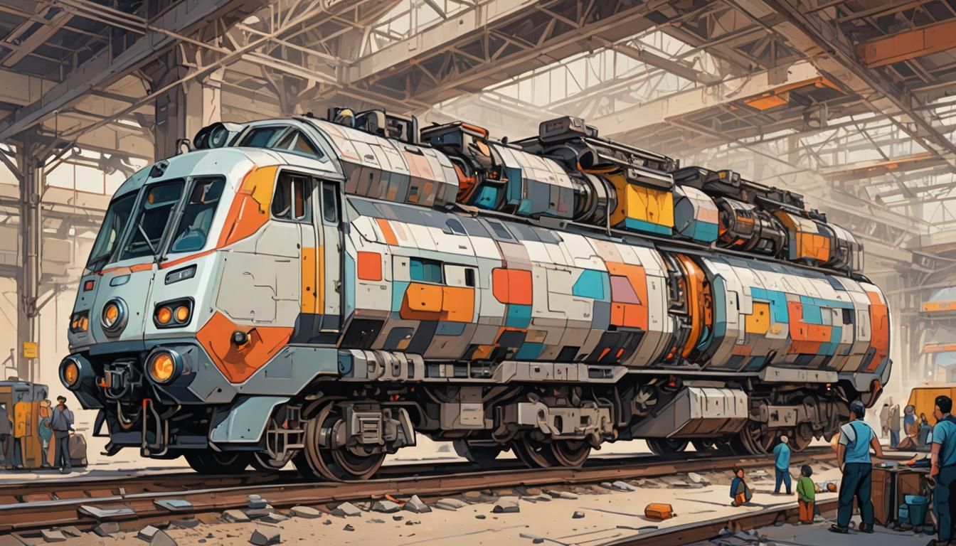 futuristic freight train, locomotive, dystopian
