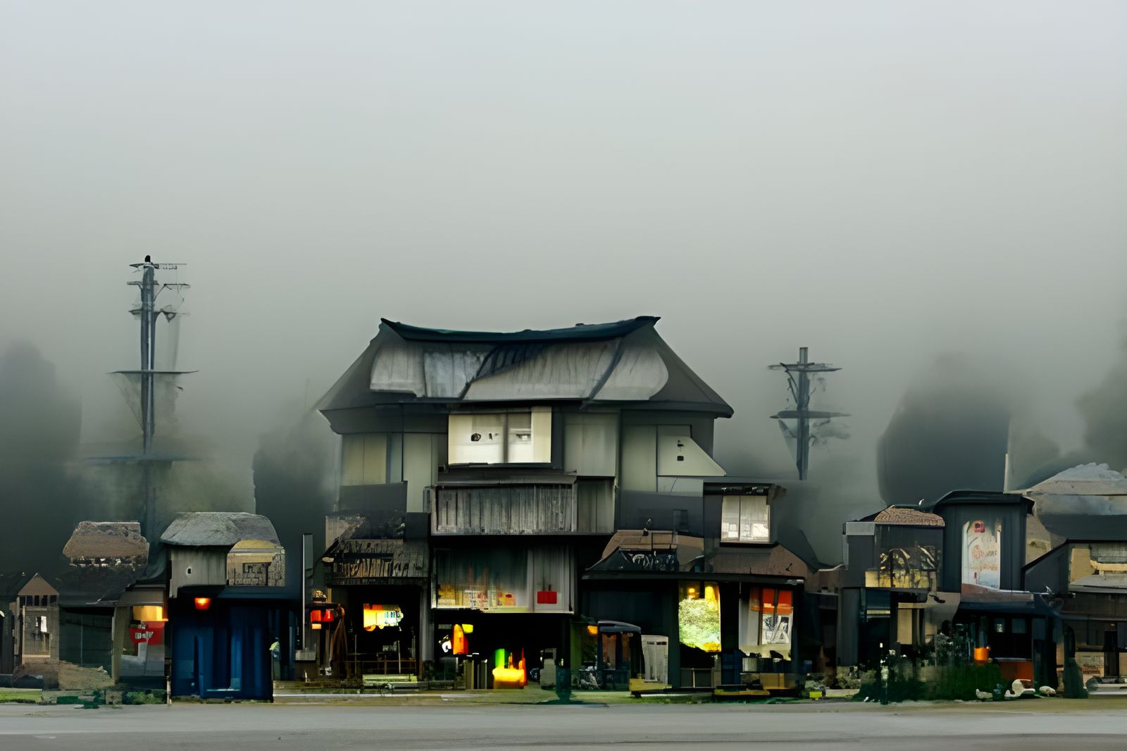 Misty Japanese Town