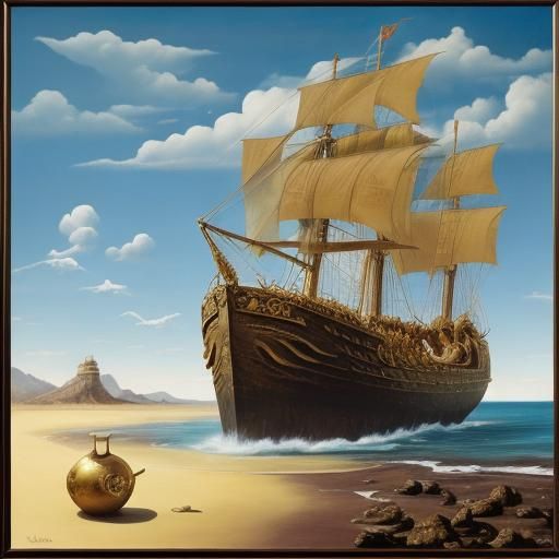 Surreal Pirate Shipwreck Treasure on Canvas