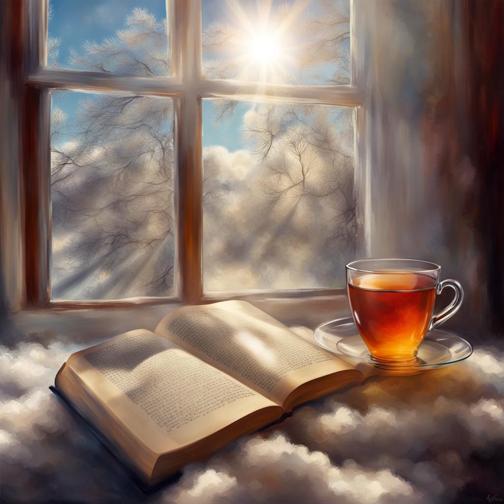 A glass of winter, books and tea