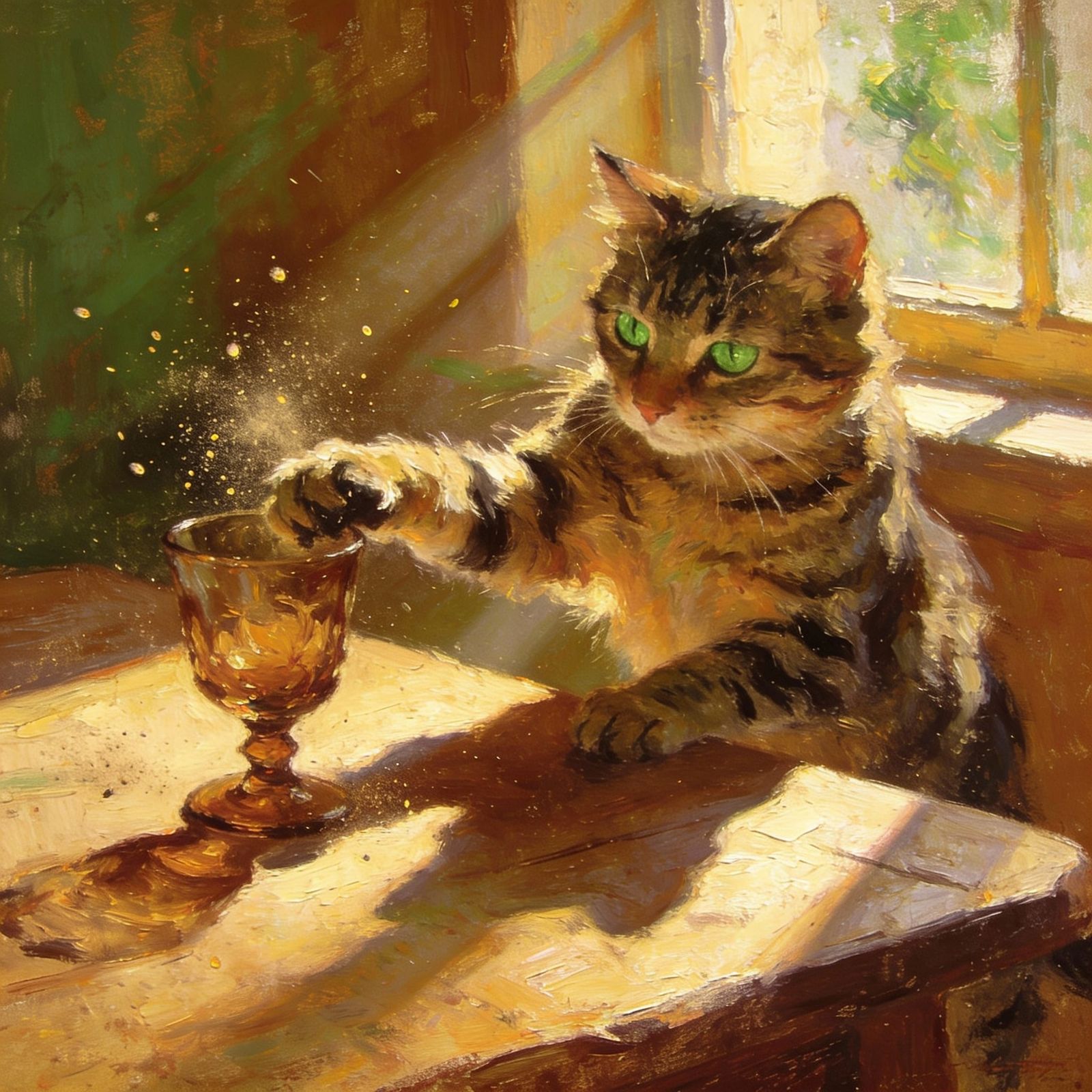 A cat knocking brown a glass  by @peanut the cat