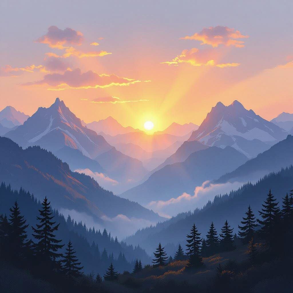 Golden Dawn Over Misty Mountains