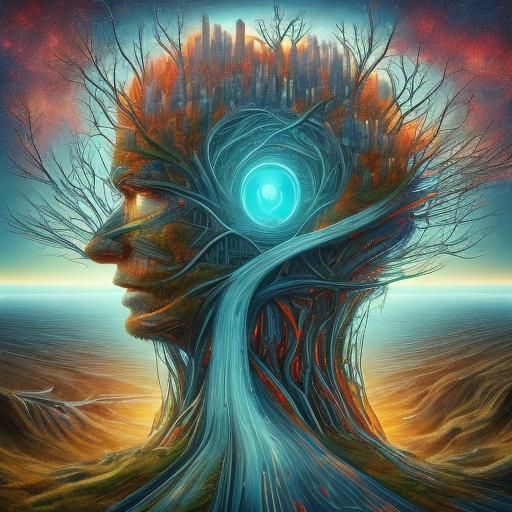 <lora:Roads-vSD-1-5:1.0> 3d model of A highway going through a  person's head with a road going through it, intricate transhuman, detailed p...