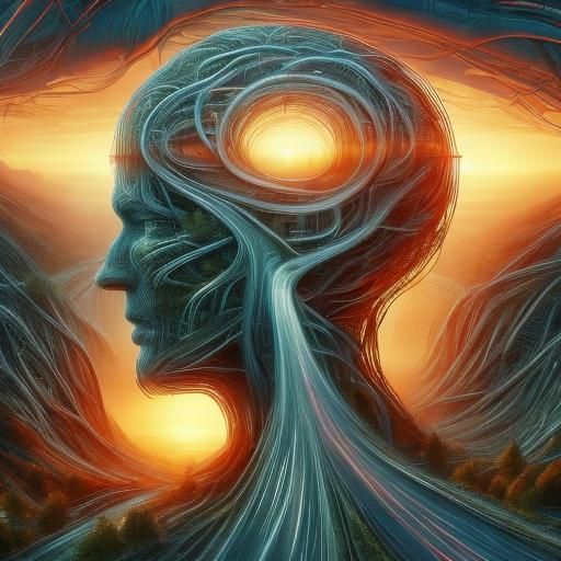 <lora:Roads-vSD-1-5:1.0> 3d model of A highway going through a  person's head with a road going through it, intricate transhuman, detailed p...
