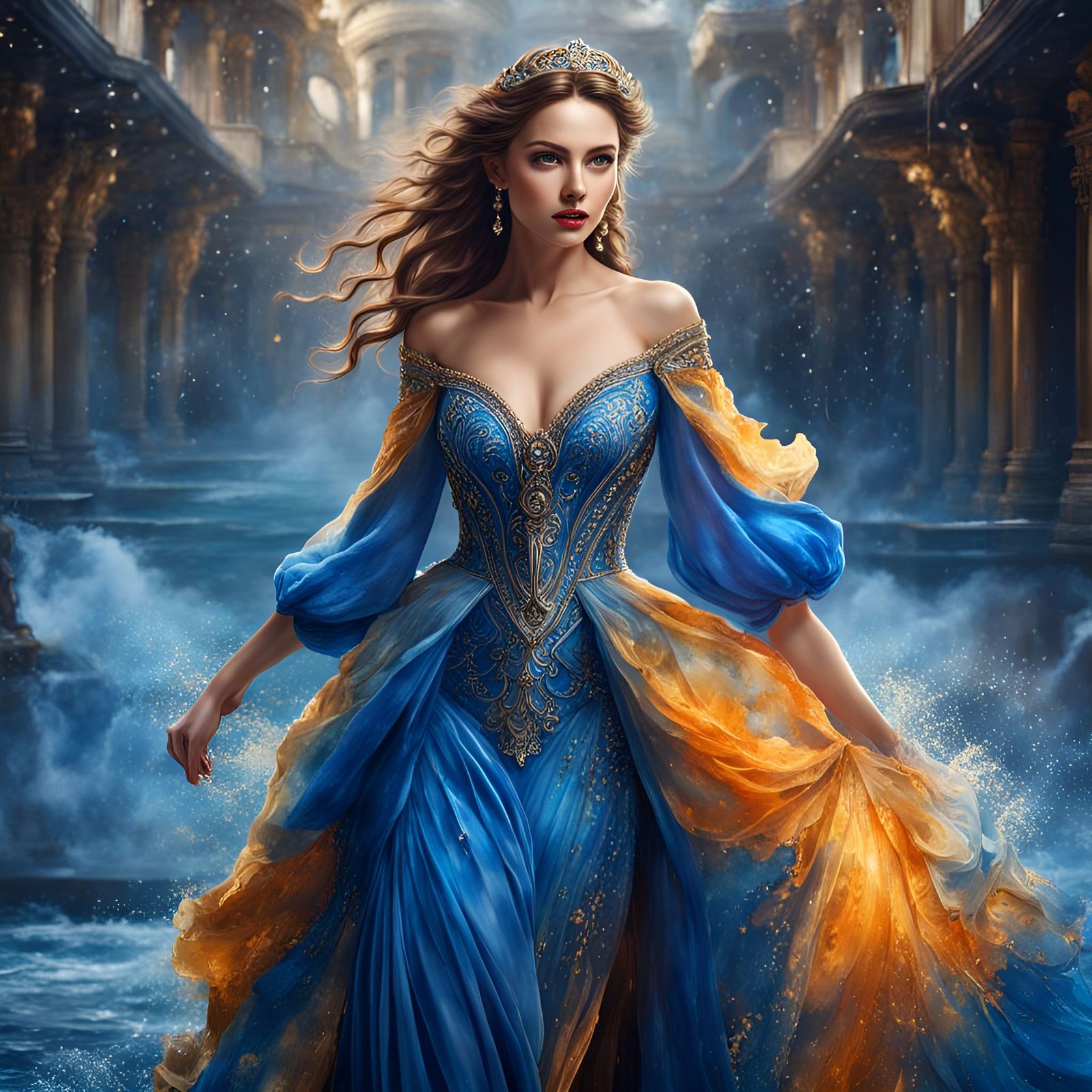 beautiful lady in the dress made with water splash watercolo...