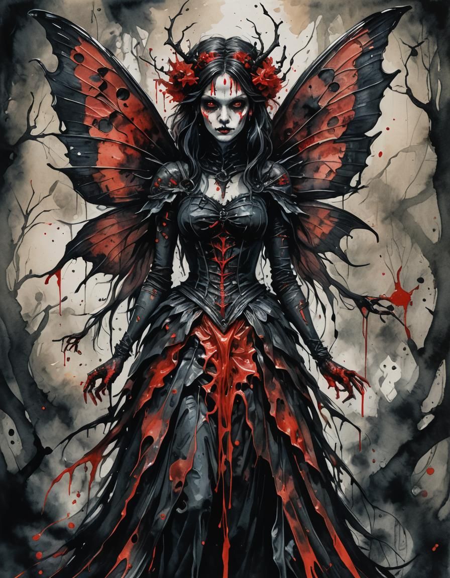 black and bloody red ink creepy evil fairy - AI Generated Artwork ...