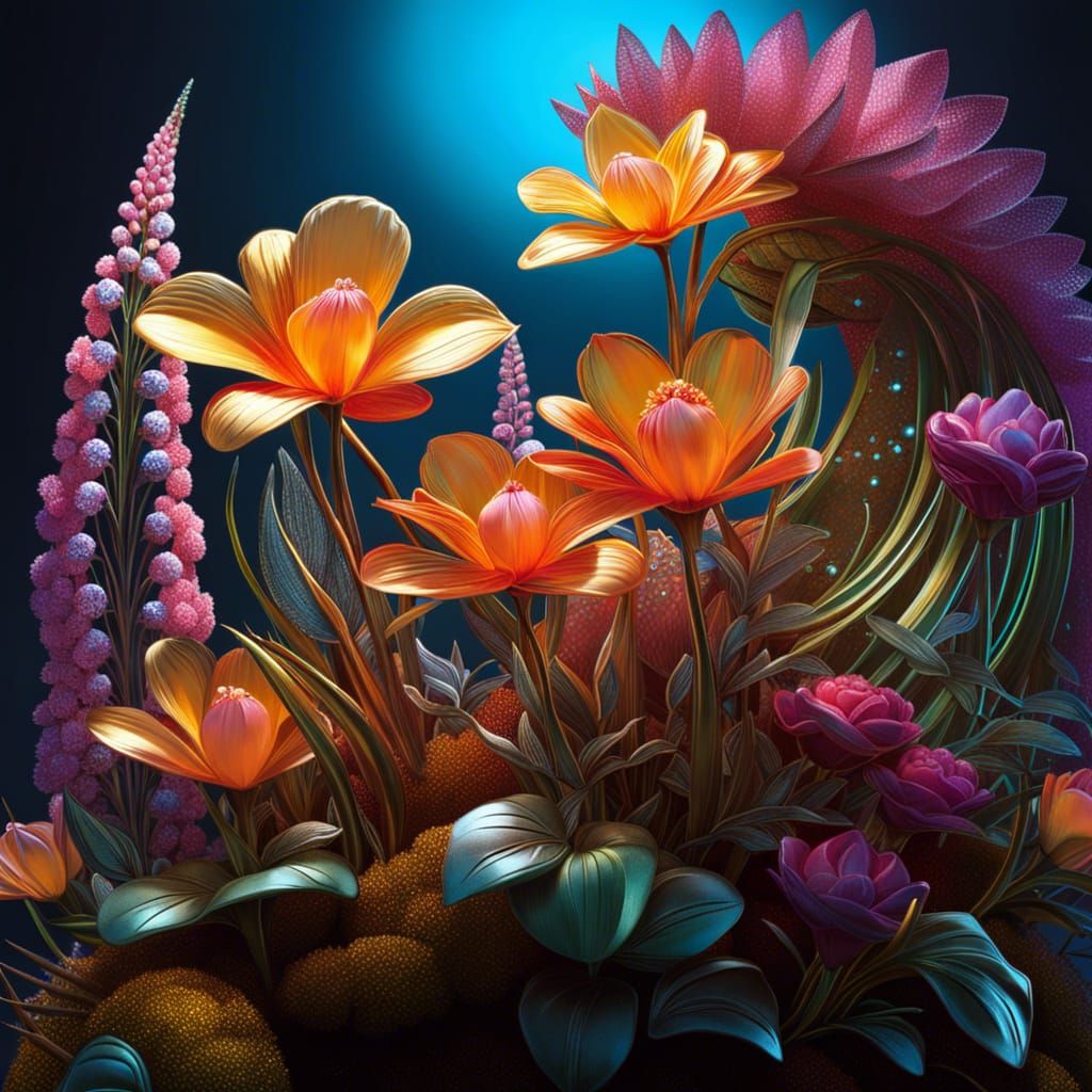extra large flower!!!!, glittery!!!, shimmery, parade of plants Rodney Matthews Guillermo Mordillo Pierre Culliford Patr...