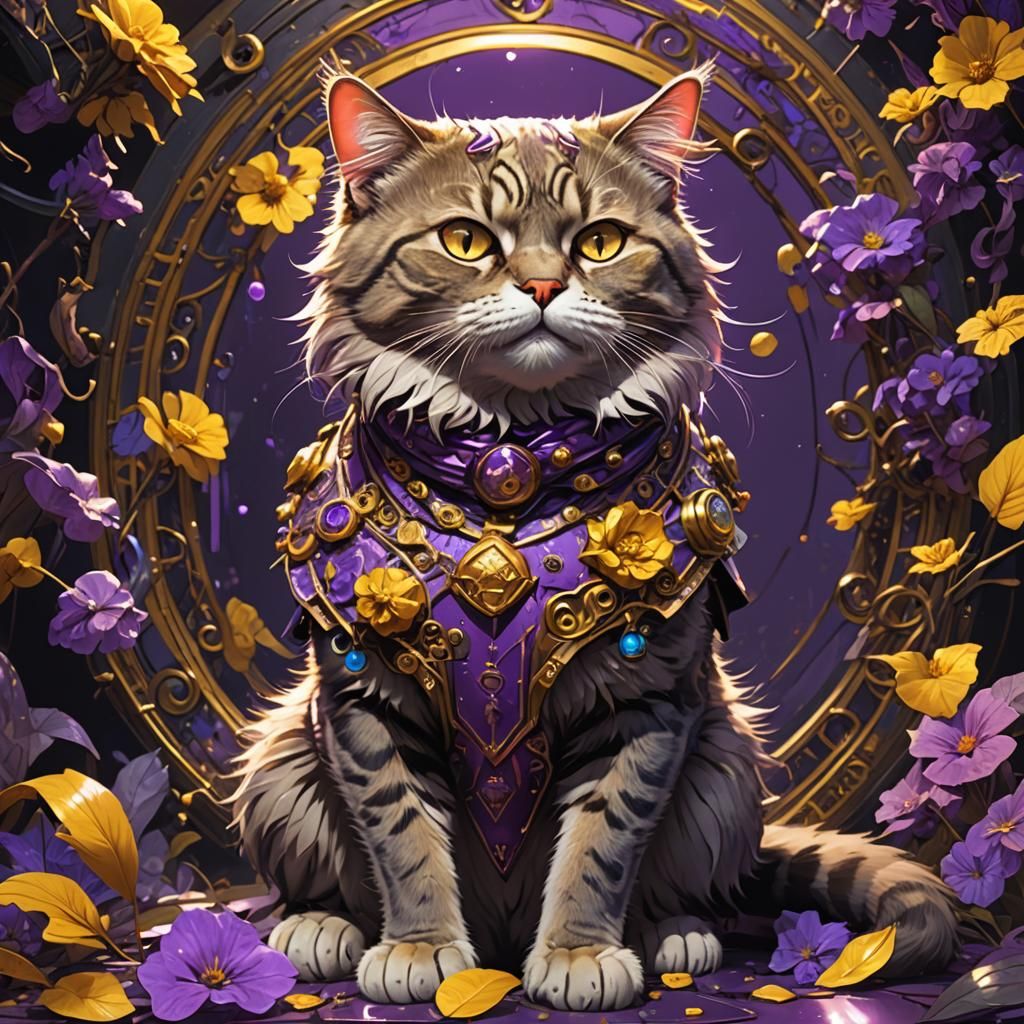 A cat with a sweet rapper around there body