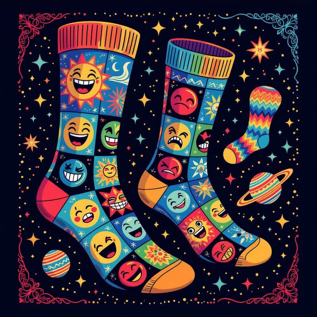 A pair of socks featuring a repeating pattern of 'The Emotion Alchemist', but instead of manipulating ...  by @Tim