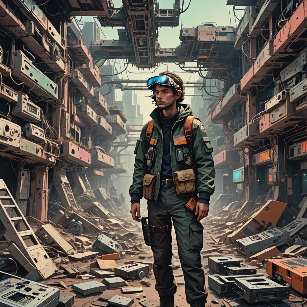 Candid technicolor style post-apocalyptic liminal space type...