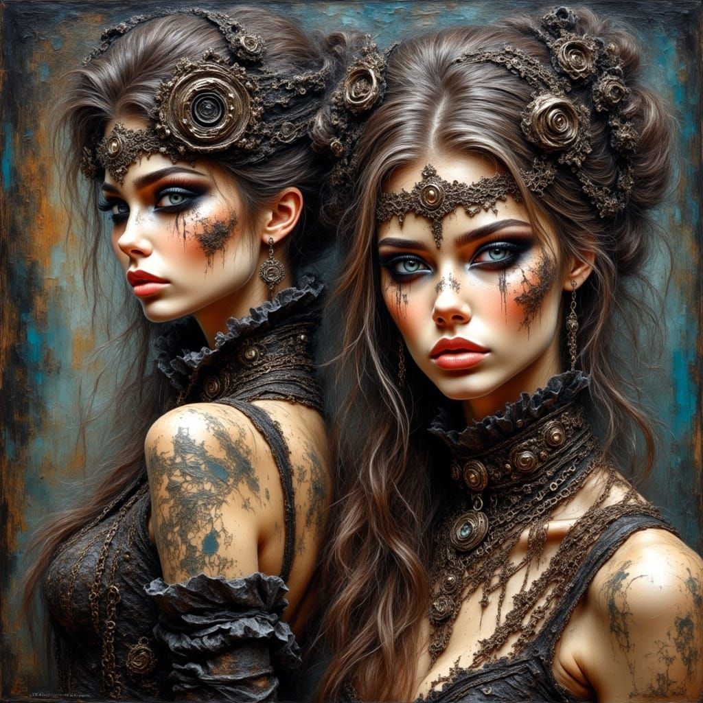  Twisted Sisters. Testing New Lora <lora:Macabre Flux:1.0>