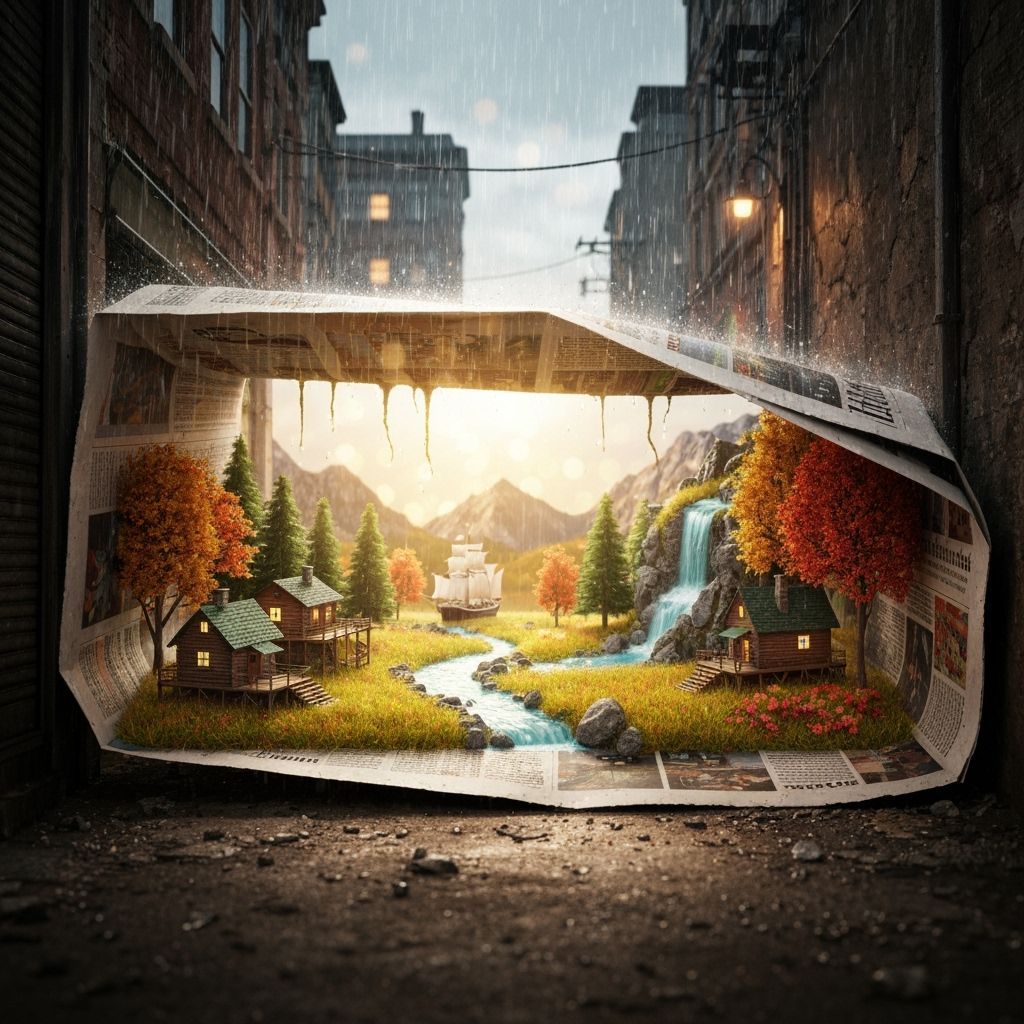 Miniature autumn under the newspaper