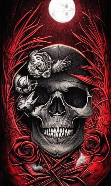 Dope,  gothic, the skull, the white rabbit and the moon, dark academia, fantasy, epic masterpiece, inkpunk, ...  by @Flustercluck