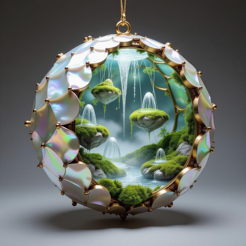 Surreal Sculpture Cage of Mother-of-Pearl and Bronze