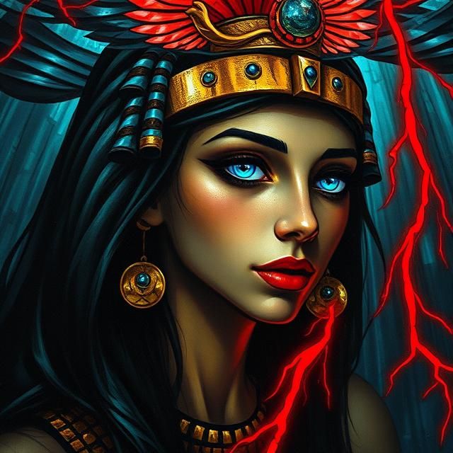 A striking picture of an Egyptian pharaoh woman with black h...